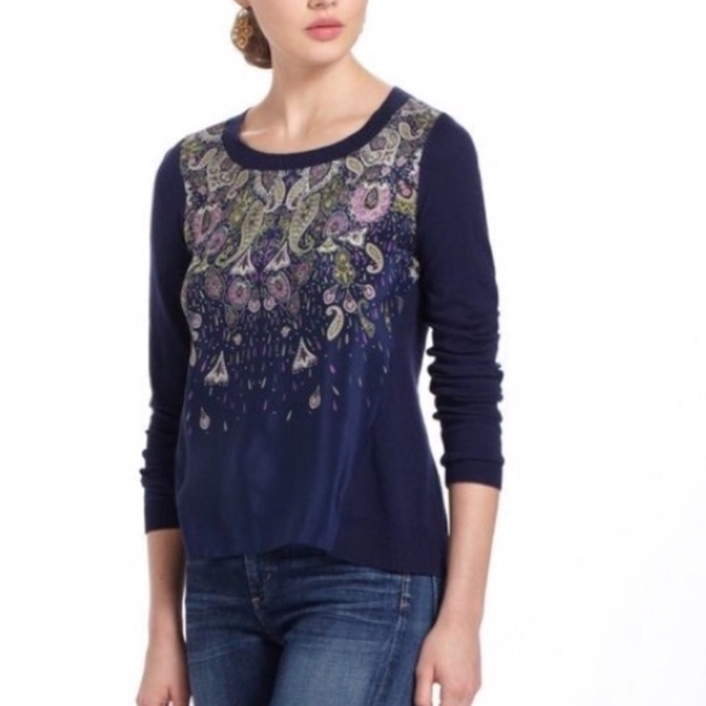 Anthropologie Moth Paisley Mixed Media Sweater XS
